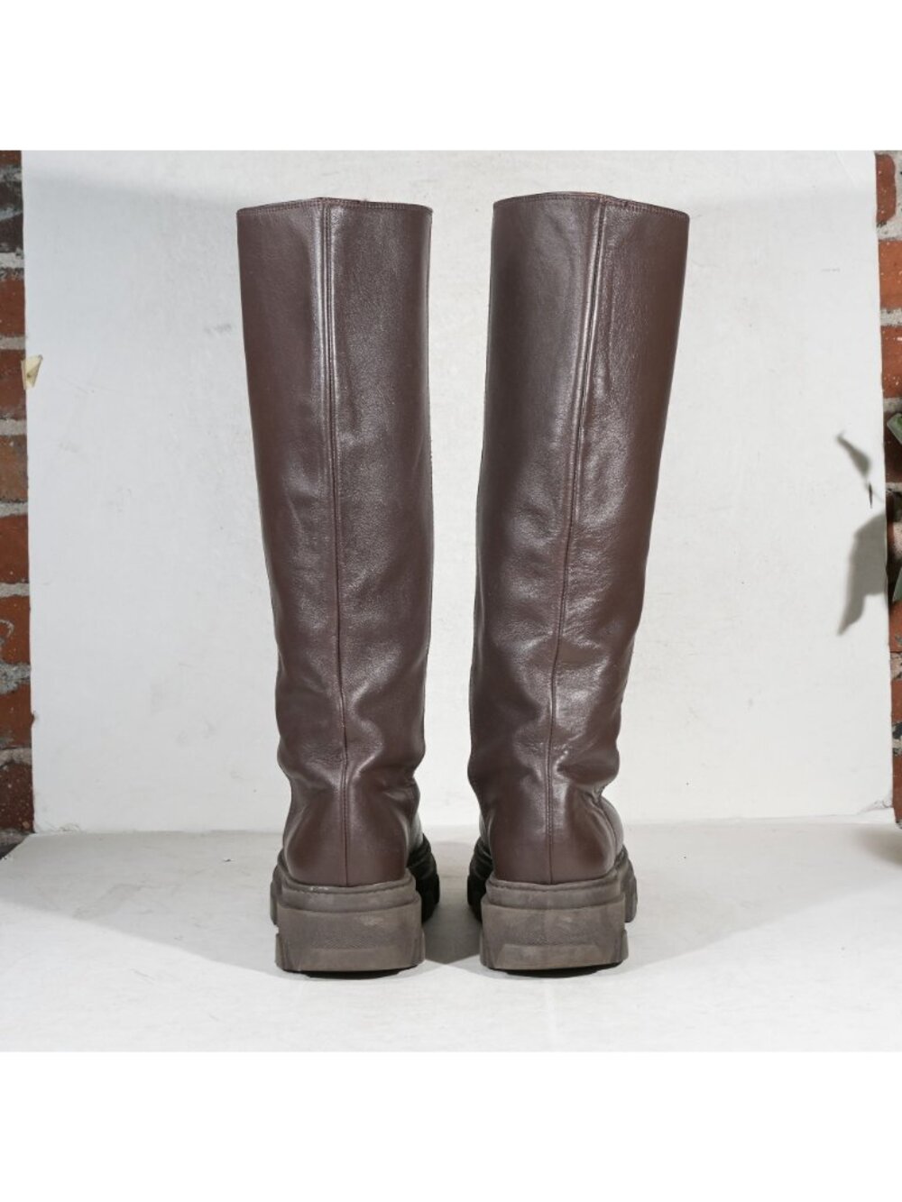 Alohas Brown Leather Chunky Lug Sole Knee High Boots EU 40 US 9 Made in Spain - Picture 4 of 8